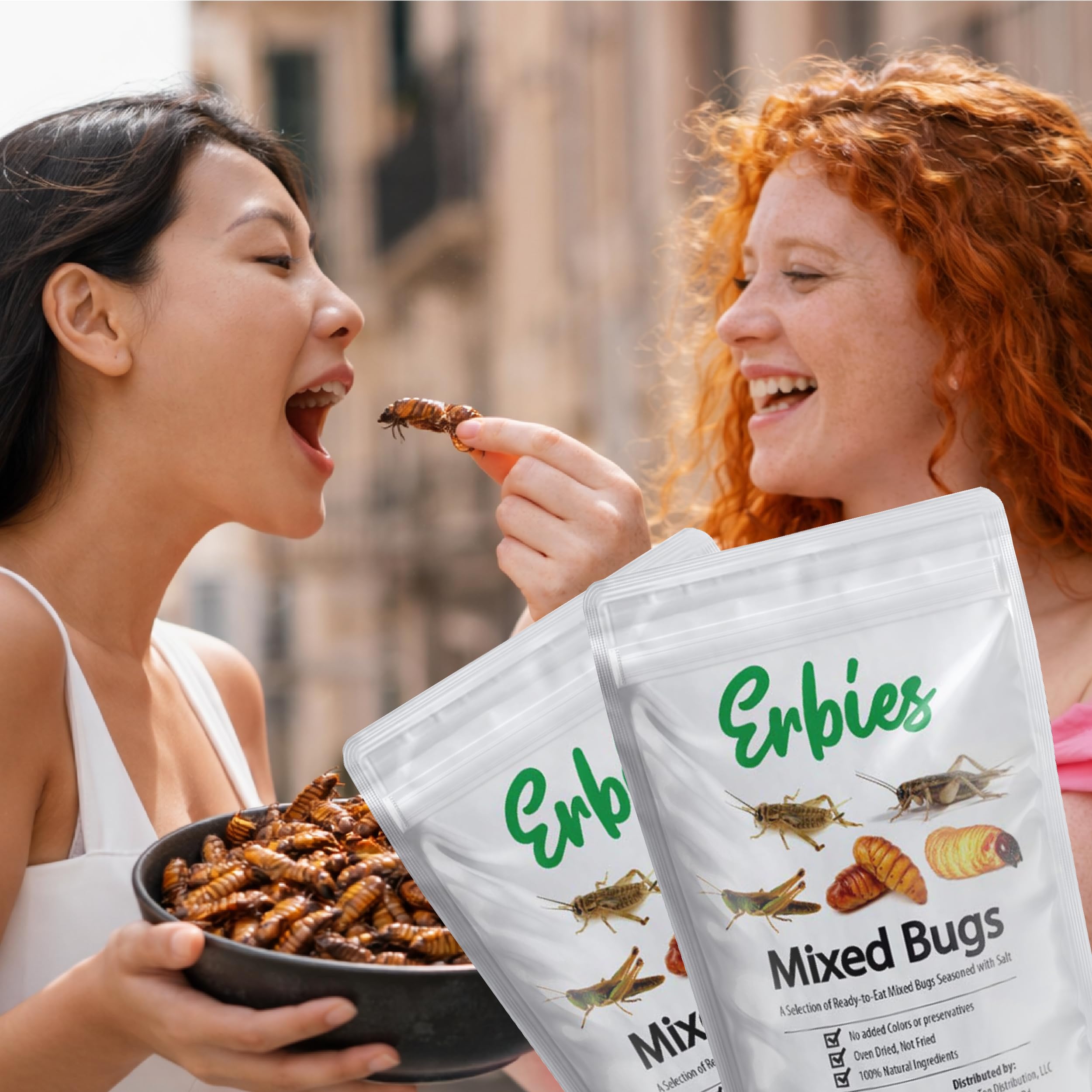 Erbies vacuum pouch open revealing preserved insects and freshness retention