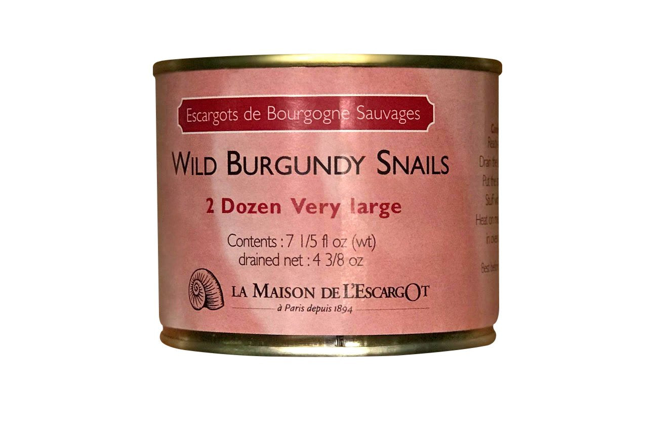 Escargots de Bourgogne Sauvages front packaging showing premium large snails and label, highlights authenticity