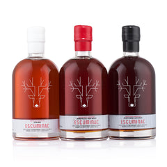Escuminac front packaging showing three organic bottles and variety