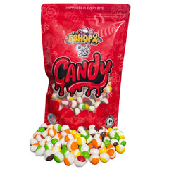eShopX front bag view showing colorful rainbow crunch and convenient resealable benefit