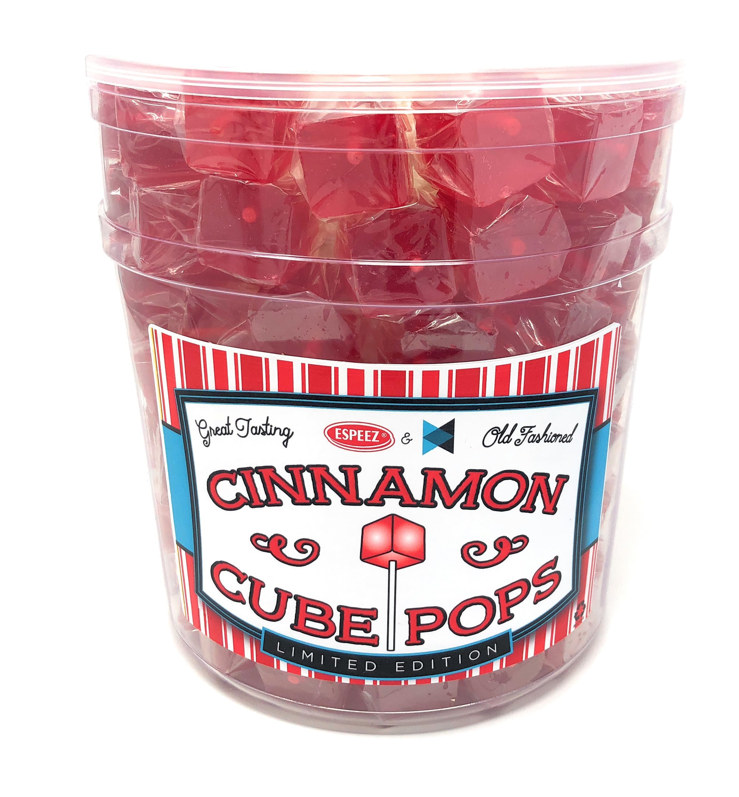Espeez front packaging of 100-count cube lollipops showing flavor variety and bulk value