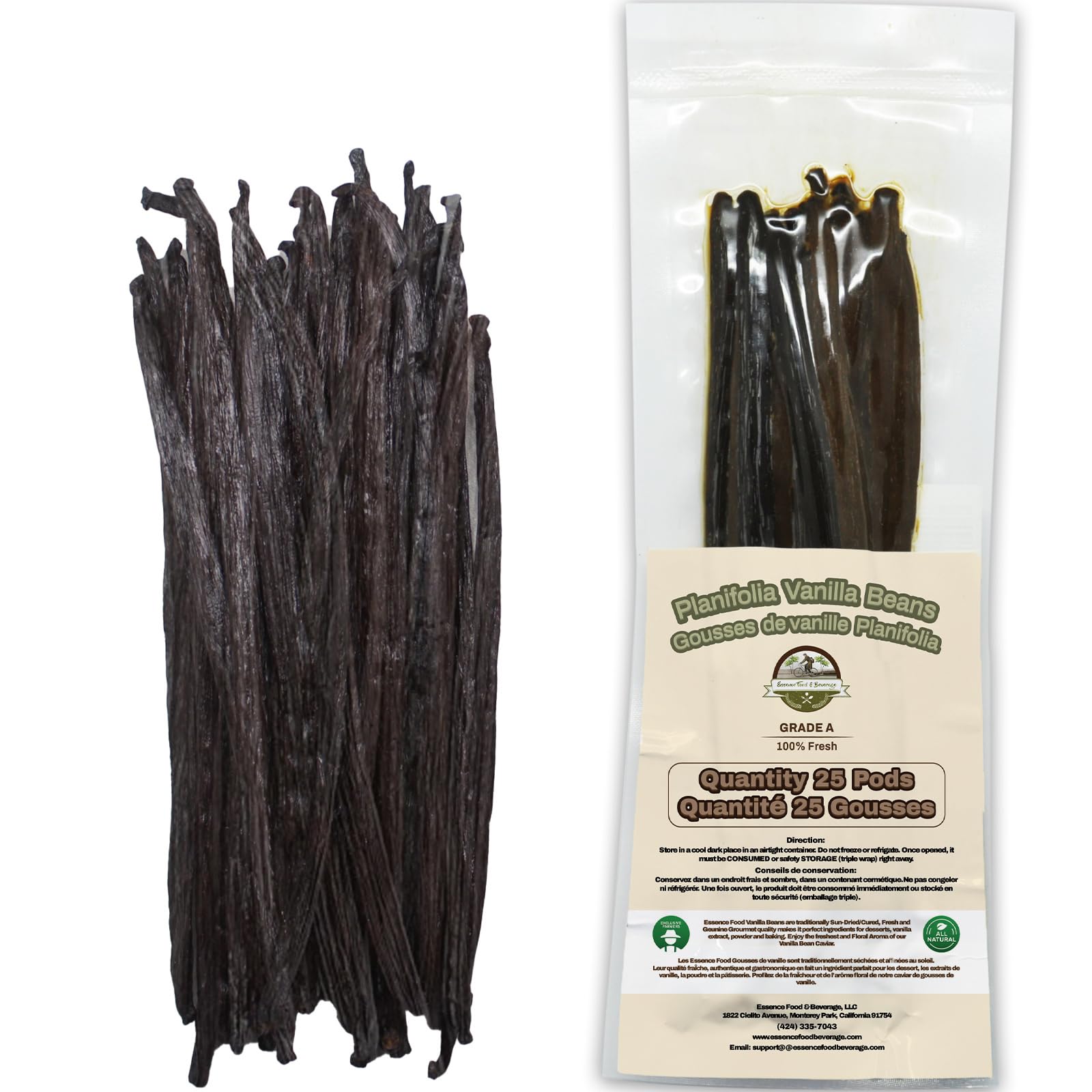 ESSENCE FOOD & BEVERAGE close-up of moist vanilla pod texture revealing rich oils
