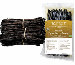 ESSENCE FOOD & BEVERAGE front pack of 75 Grade B vanilla beans, bulk convenience