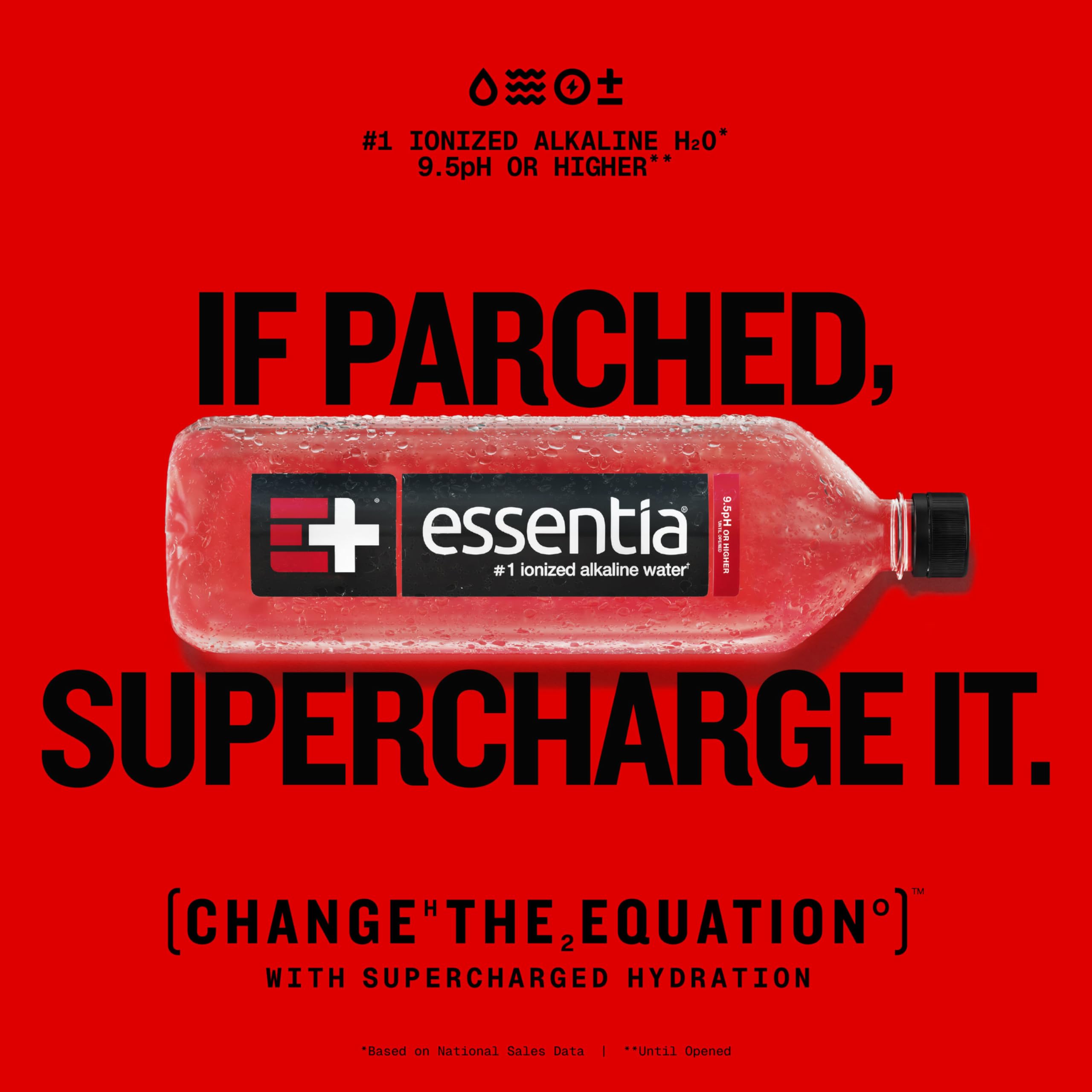 Essentia bottle with recyclable symbol promoting BPA-free, recyclable packaging