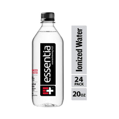 Essentia Water front packaging showing clear bottle and portable hydration benefit
