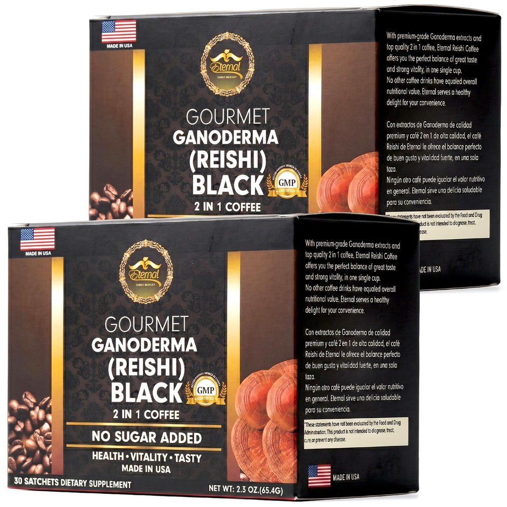 Eternal Spirit Beauty front packaging showing two-pack sachets and bold coffee branding