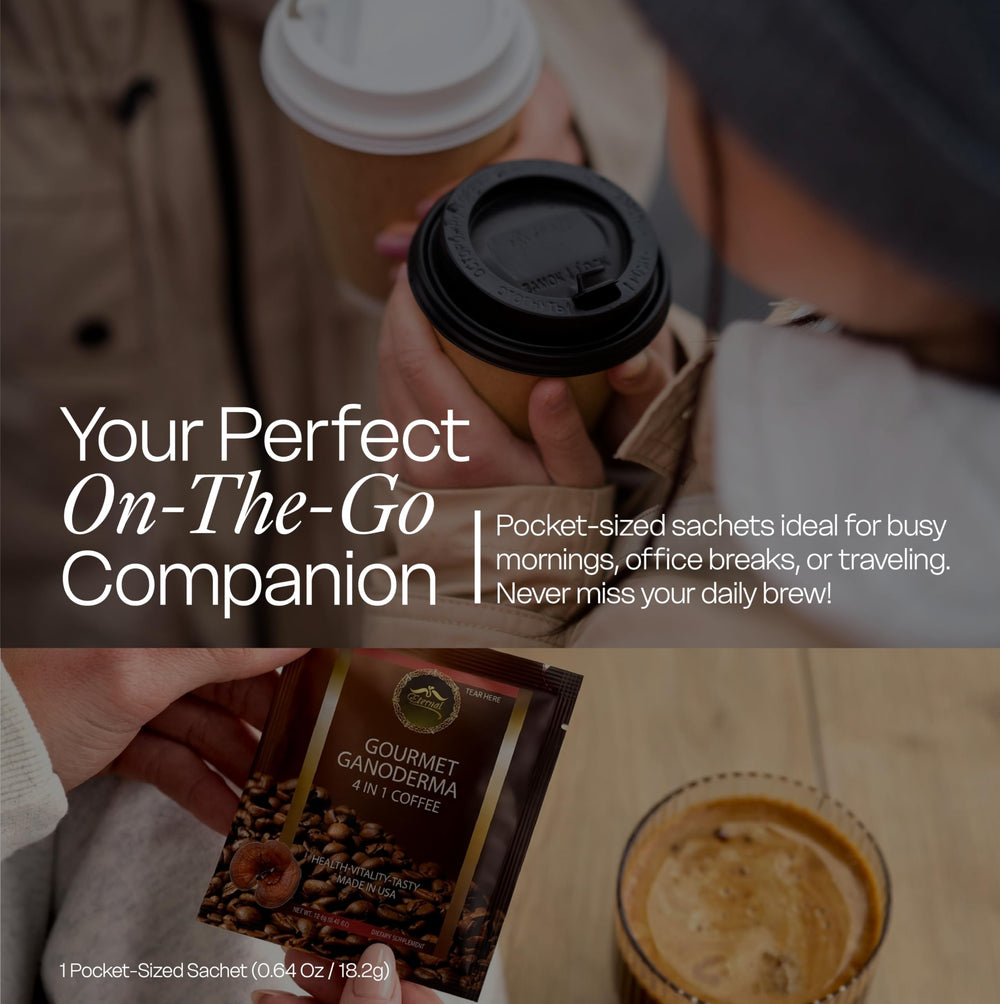 Eternal Spirit Beauty single sachet closeup highlighting portable instant latte