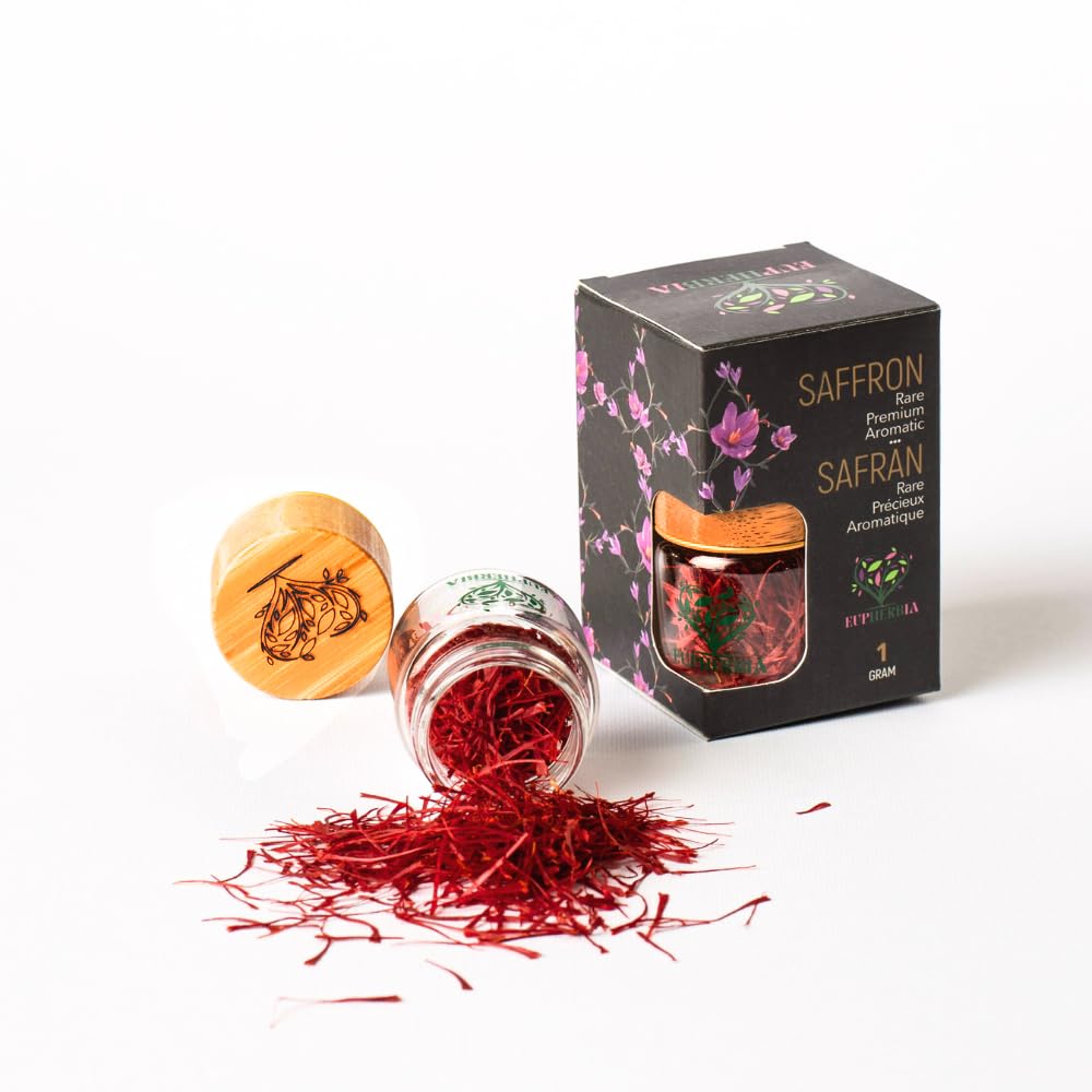 Eupherbia front packaging showing premium 1g saffron benefit of authenticity