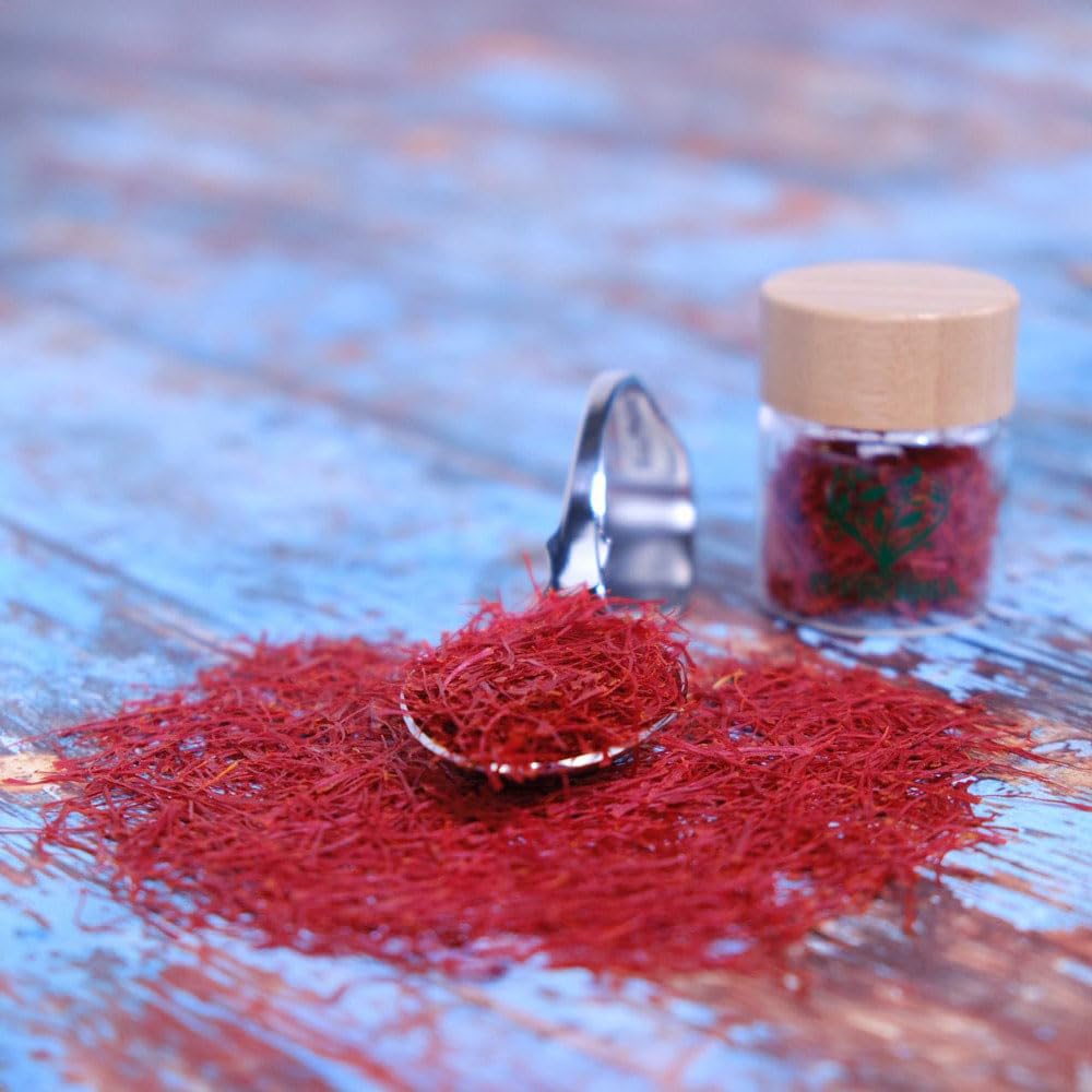 Eupherbia 1g saffron beside scale showing small quantity value benefit