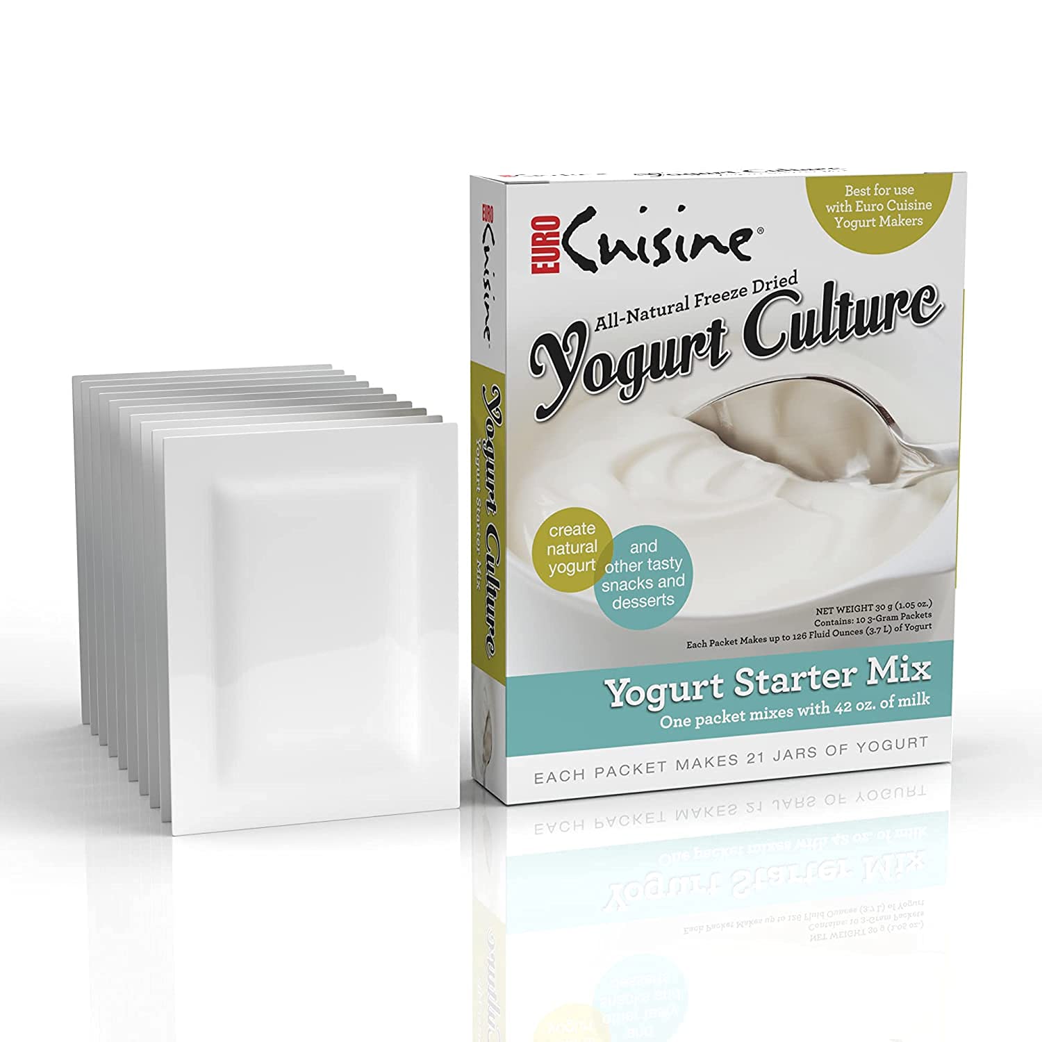 Euro Cuisine close-up of a 3g pouch and freeze-dried culture powder for easy measuring