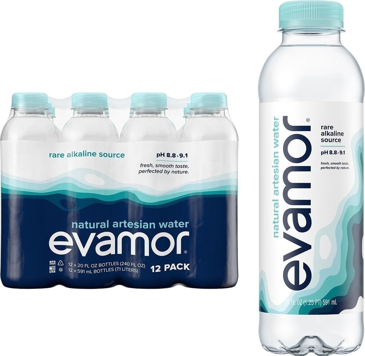 EVAMOR front packaging showing 12-pack and clear branding for reliable hydration