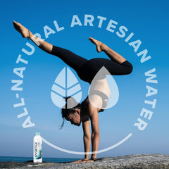 EVAMOR pouring into glass demonstrating clear, smooth-tasting water ready to drink