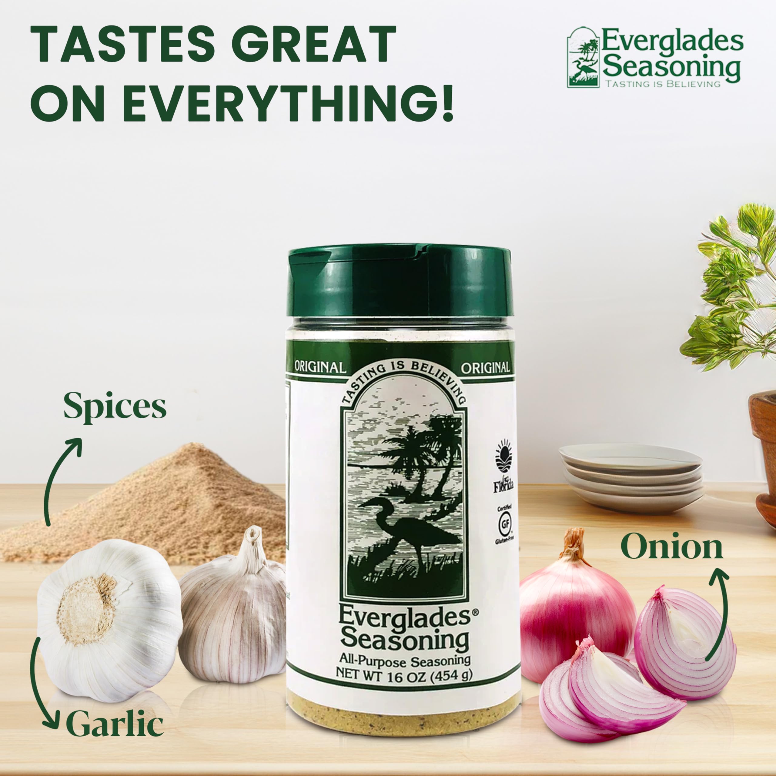 Everglades jar next to raw herbs and spices illustrating quality ingredients