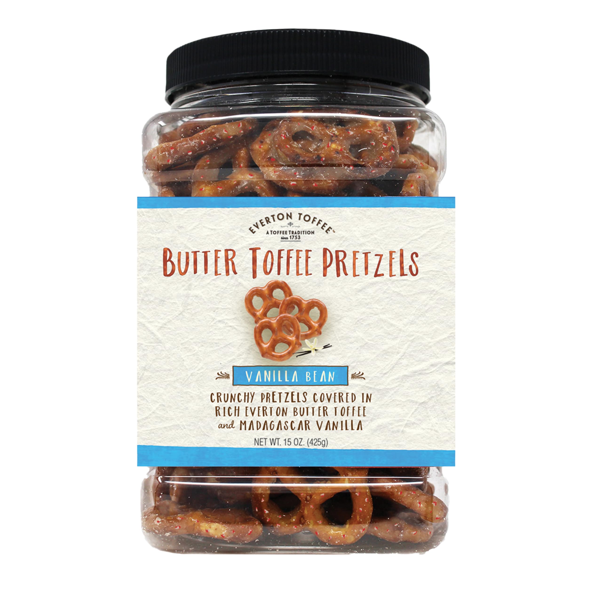 Everton Toffee jar front view showing premium label and resealable lid benefit