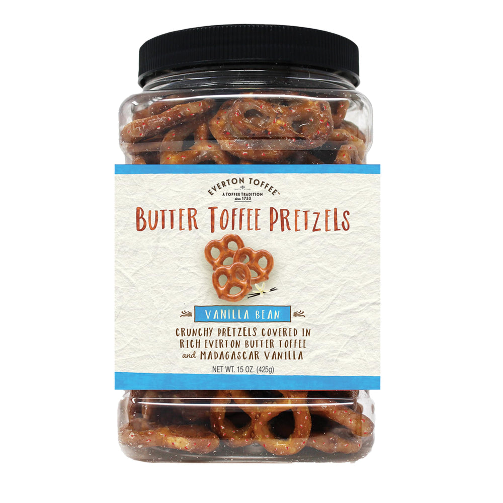 Everton Toffee jar front view showing premium label and resealable lid benefit