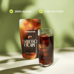 EVERYDAZE espresso poured over ice in glass highlighting refreshing cold taste