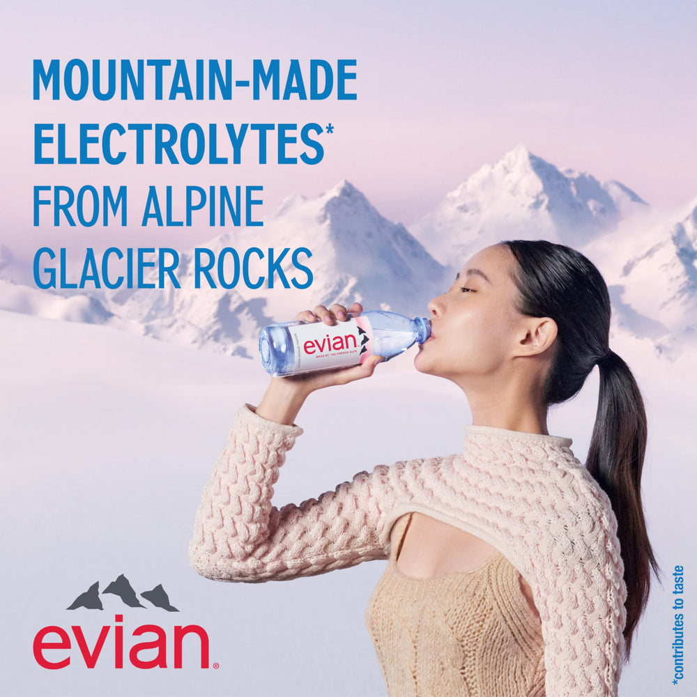 evian bottle cap detail emphasizing resealable convenience and freshness
