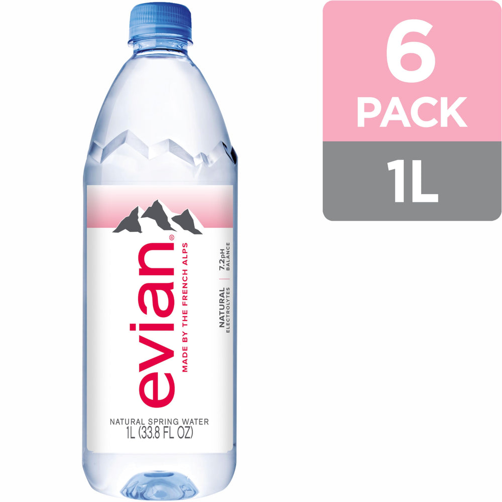 evian bottle closeup label highlighting source and purity for consumer trust