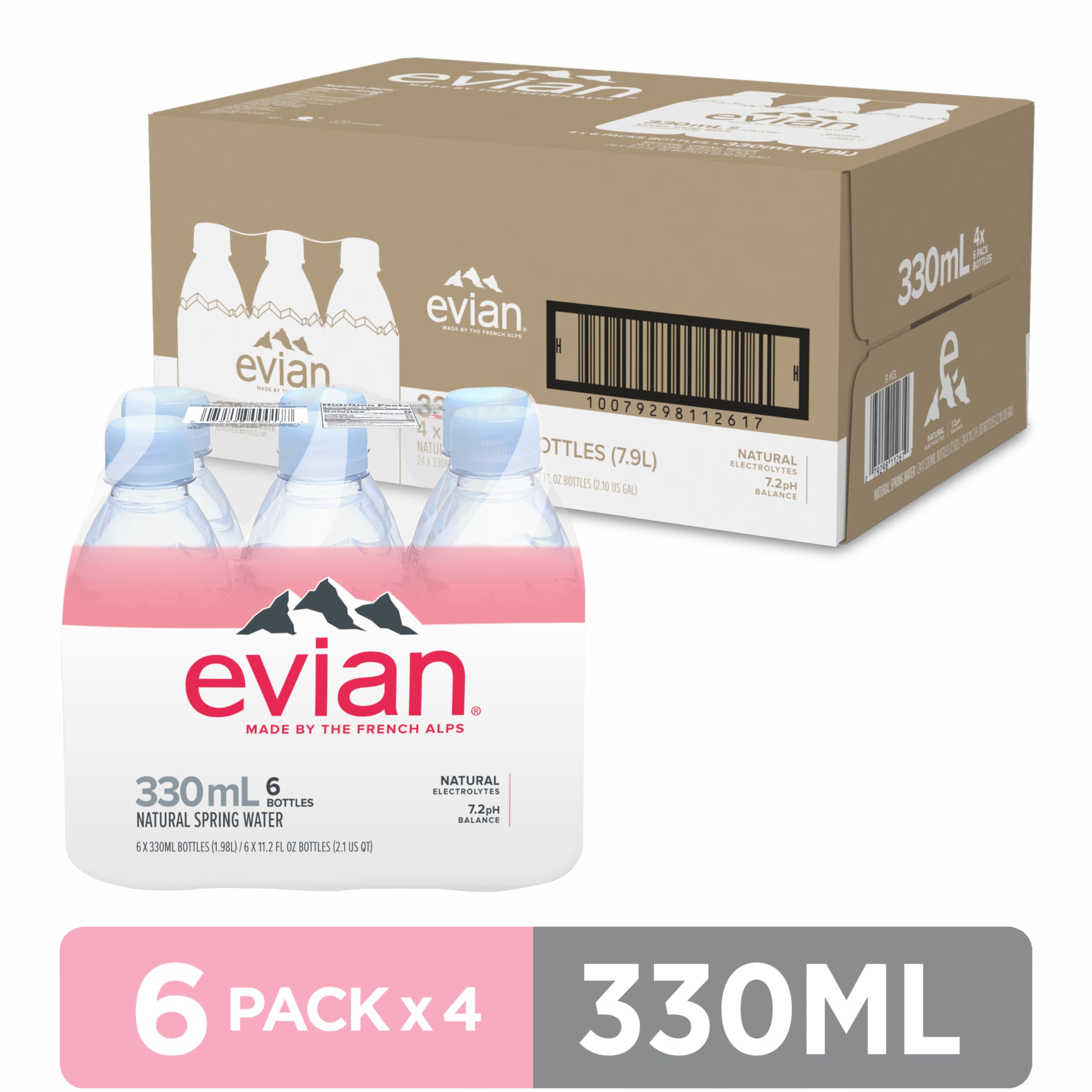 evian bottle side label close-up highlighting source and purity benefit