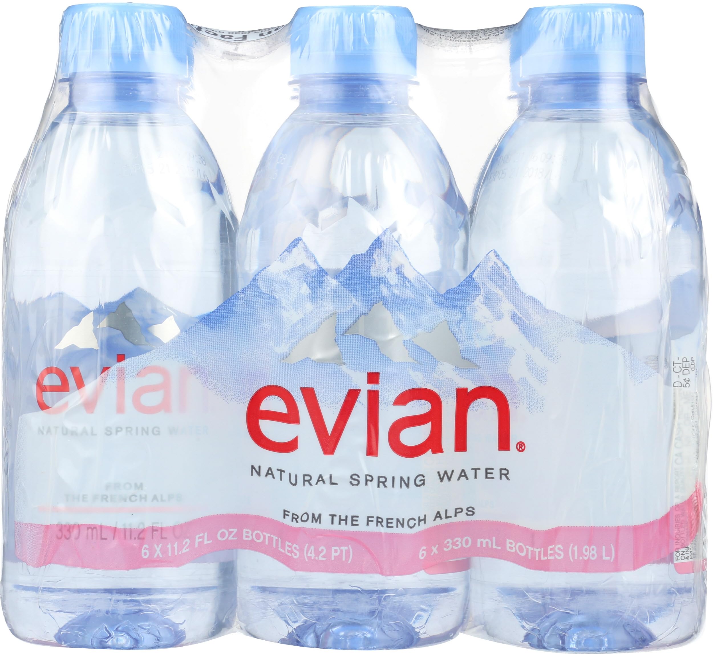 evian single bottle close-up highlighting clear water and portability benefit