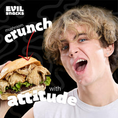 Evil Snacks served in a bowl beside a sandwich showing versatile snack pairing