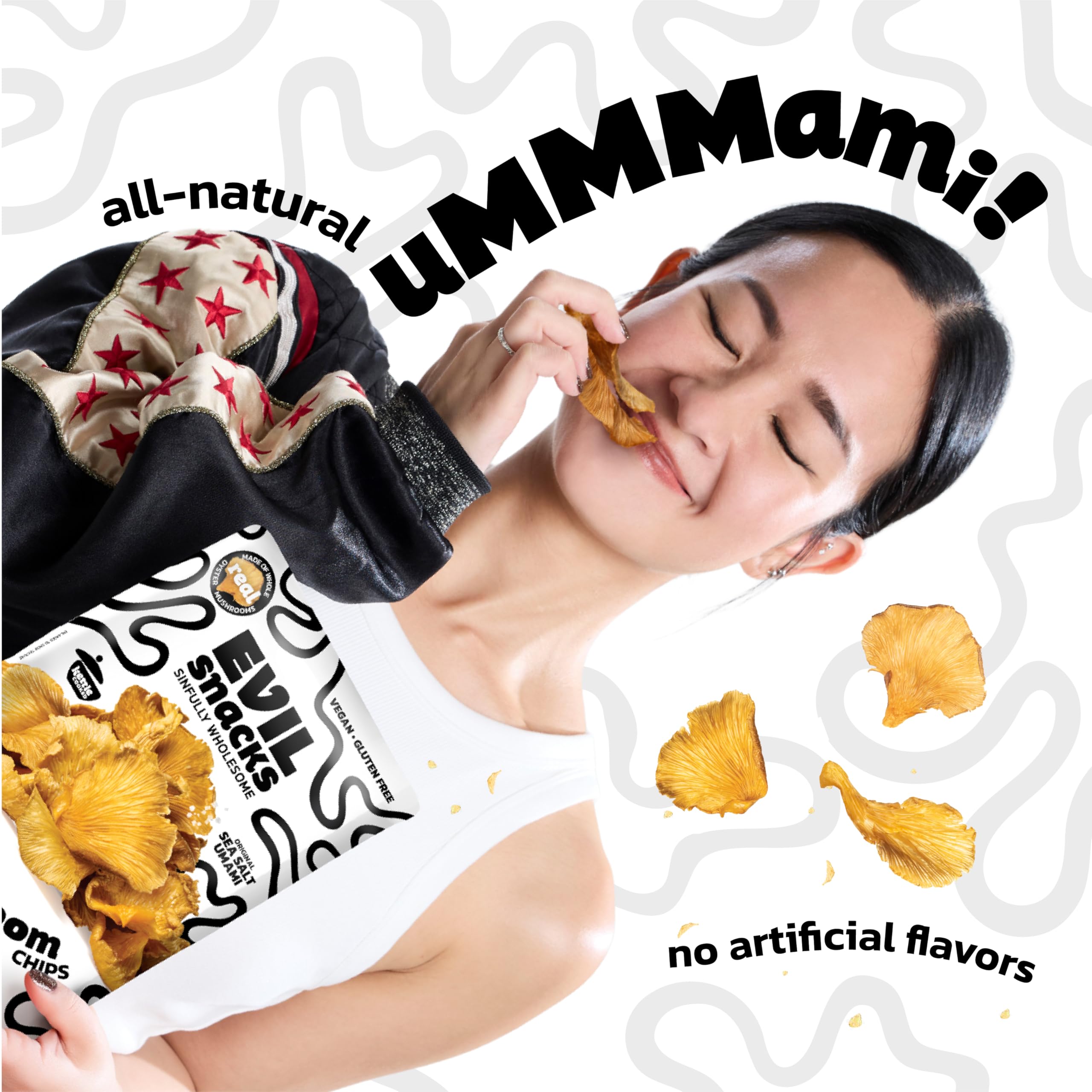 Evil Snacks bag held in hand to show 2 oz size and portable convenience