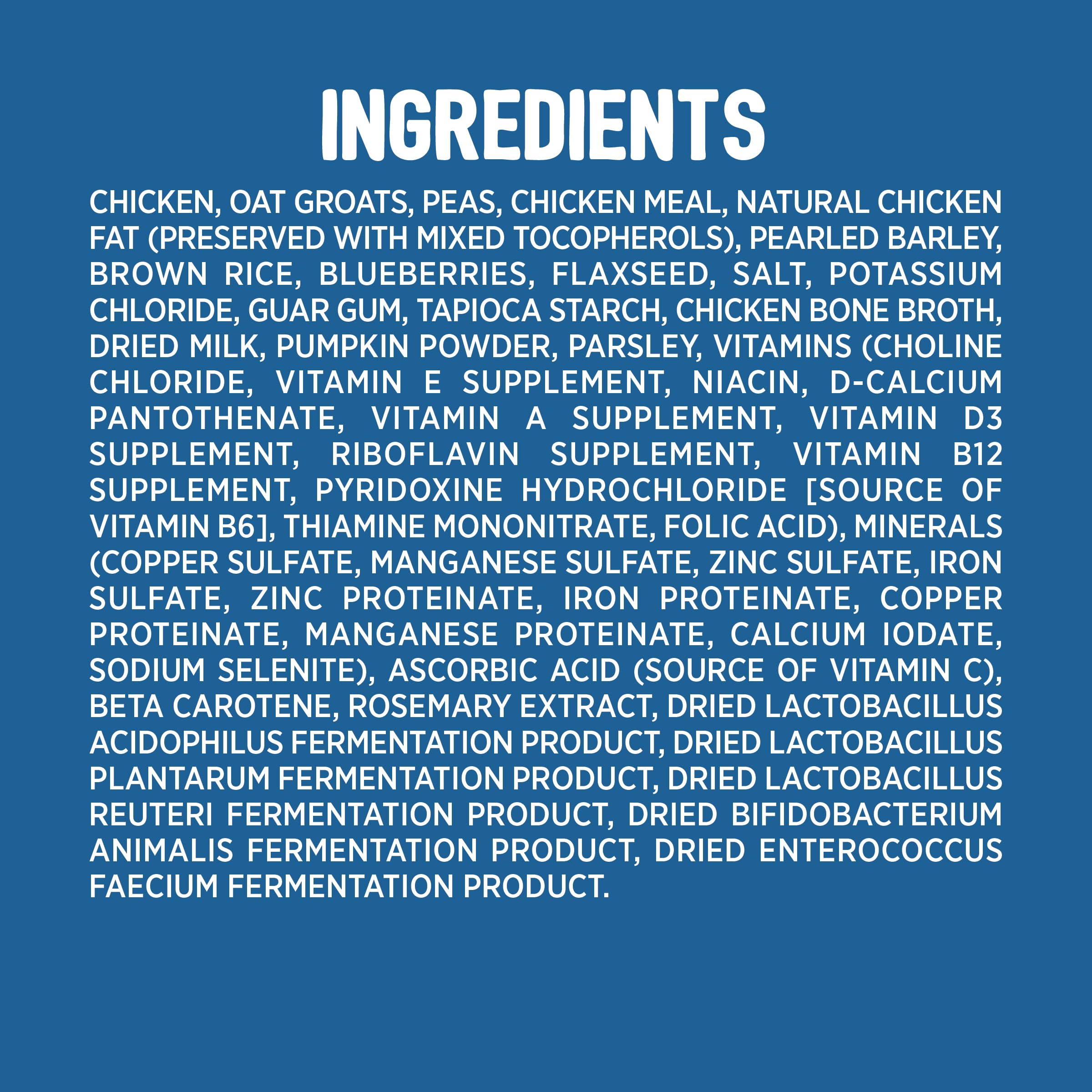 Evolve ingredients display with cage-free chicken and blueberries for quality