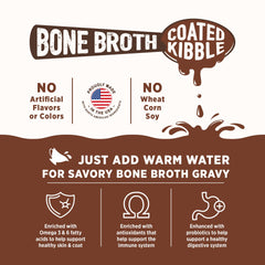 Evolve bowl with kibble rehydrated using warm water creating savory gravy