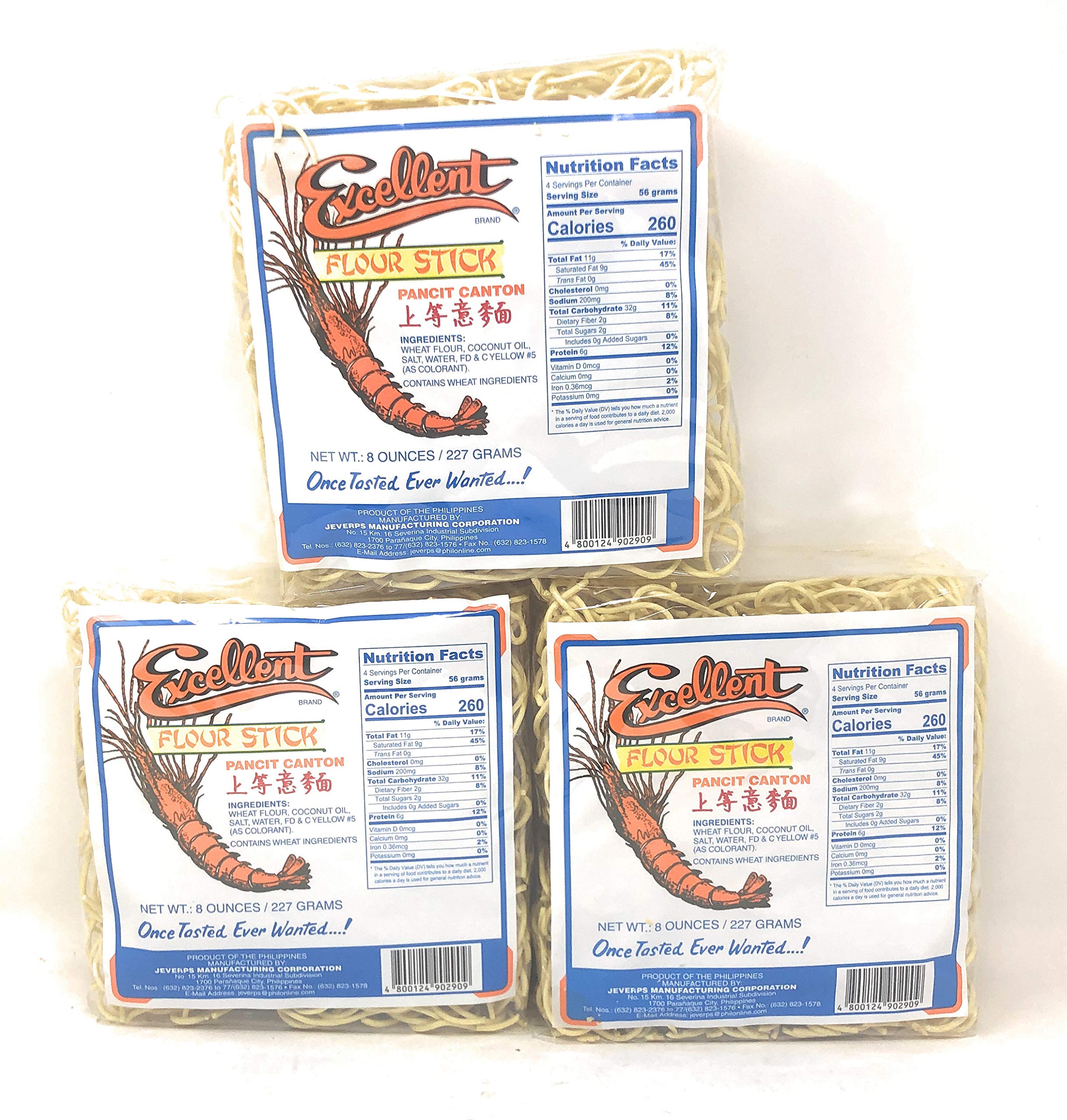 Excellent front packaging showing three 8oz noodle packs and convenience