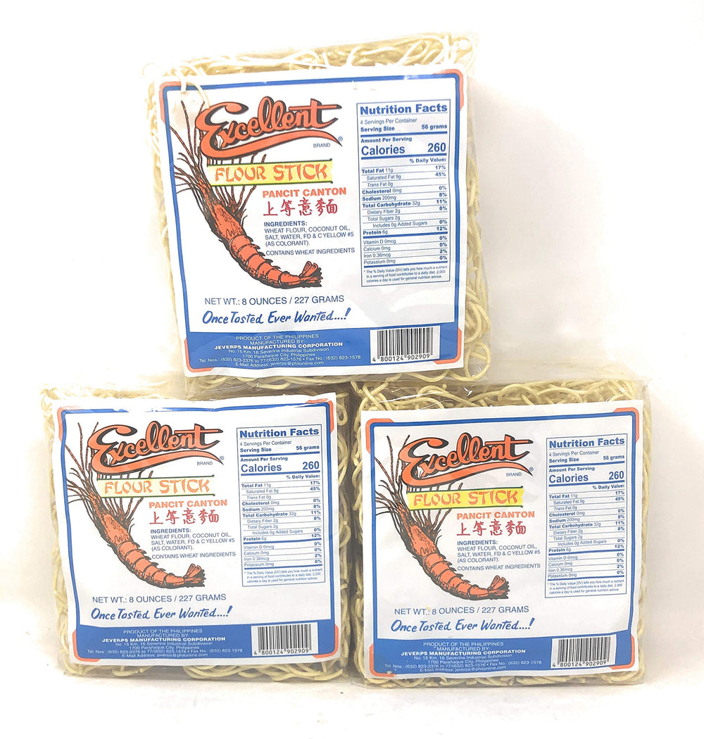 Excellent front packaging showing three 8oz noodle packs and convenience