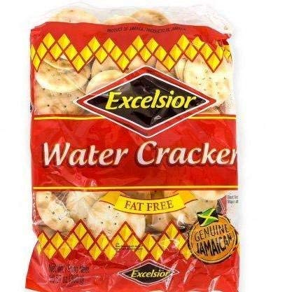 Excelsior Water Crackers front packaging showing pack of three, clear product view and convenience