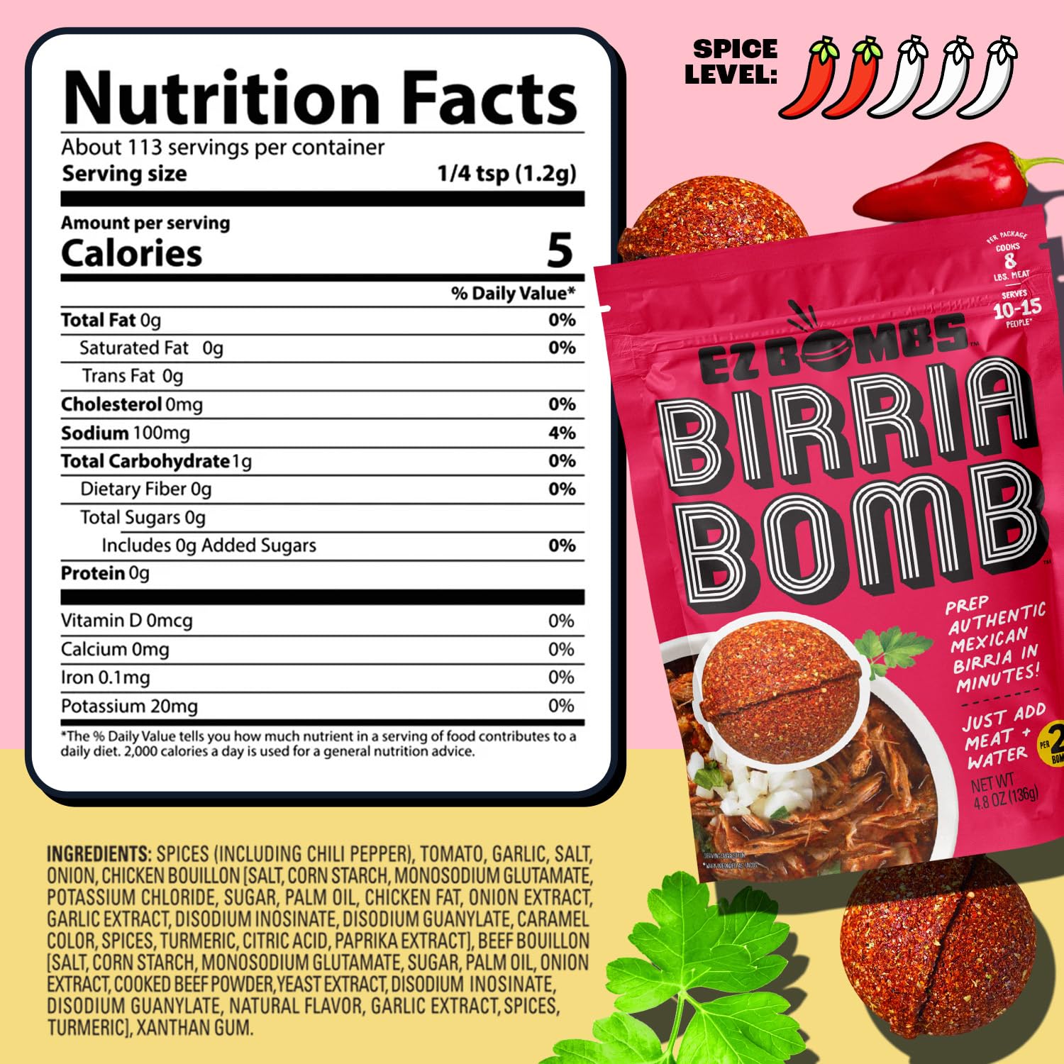 EZ Bombs ingredients spread with chilies and spices showing authentic flavor profile