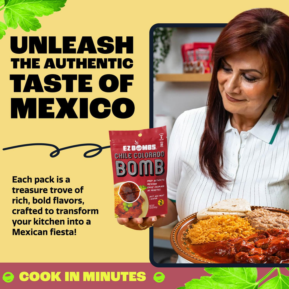 EZ Bombs finished Chile Colorado stew plated for serving with hearty, family-friendly flavor