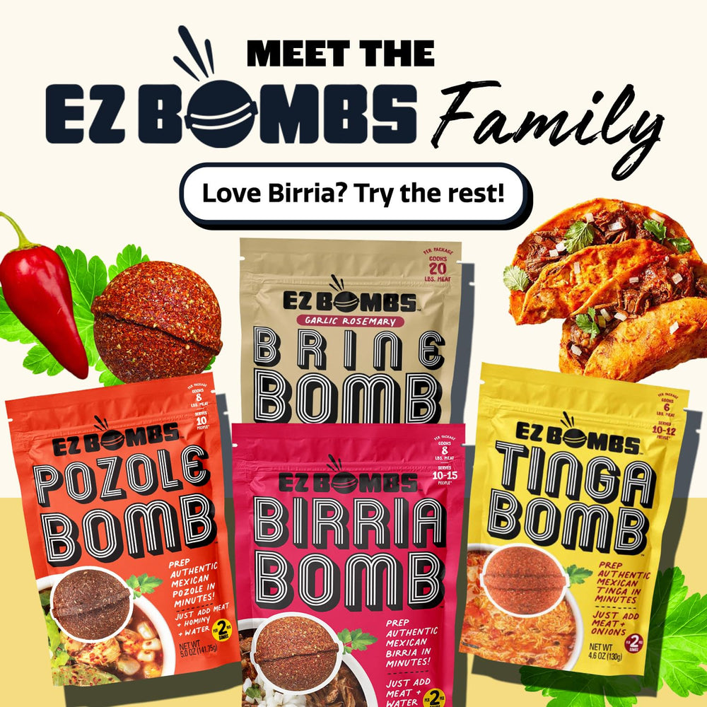 EZ Bombs family meal spread with tacos and sides showing crowd-pleasing convenience