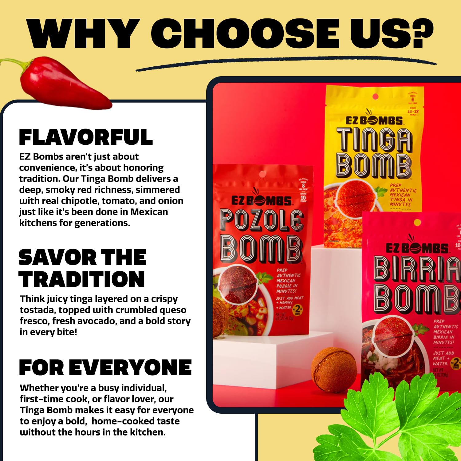EZ Bombs portion size next to measuring cup showing how much sauce it makes