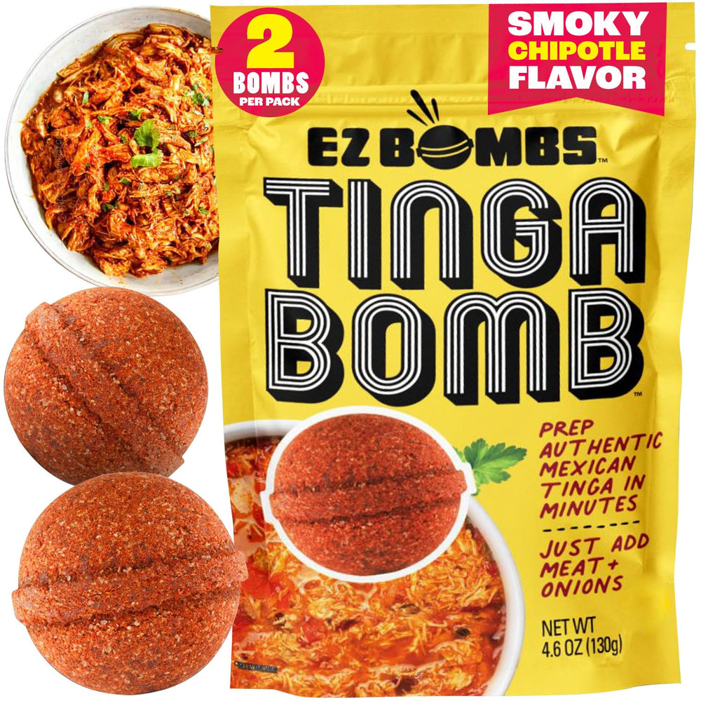 EZ Bombs front packaging showing two Tinga Bombs and bold chipotle flavor