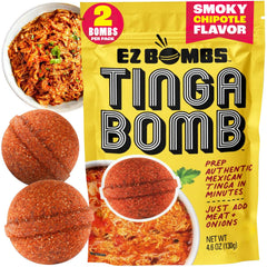 EZ Bombs front packaging showing two Tinga Bombs and bold chipotle flavor