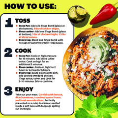 EZ Bombs shredded chicken tacos topped with avocado demonstrating ready-to-serve flavor