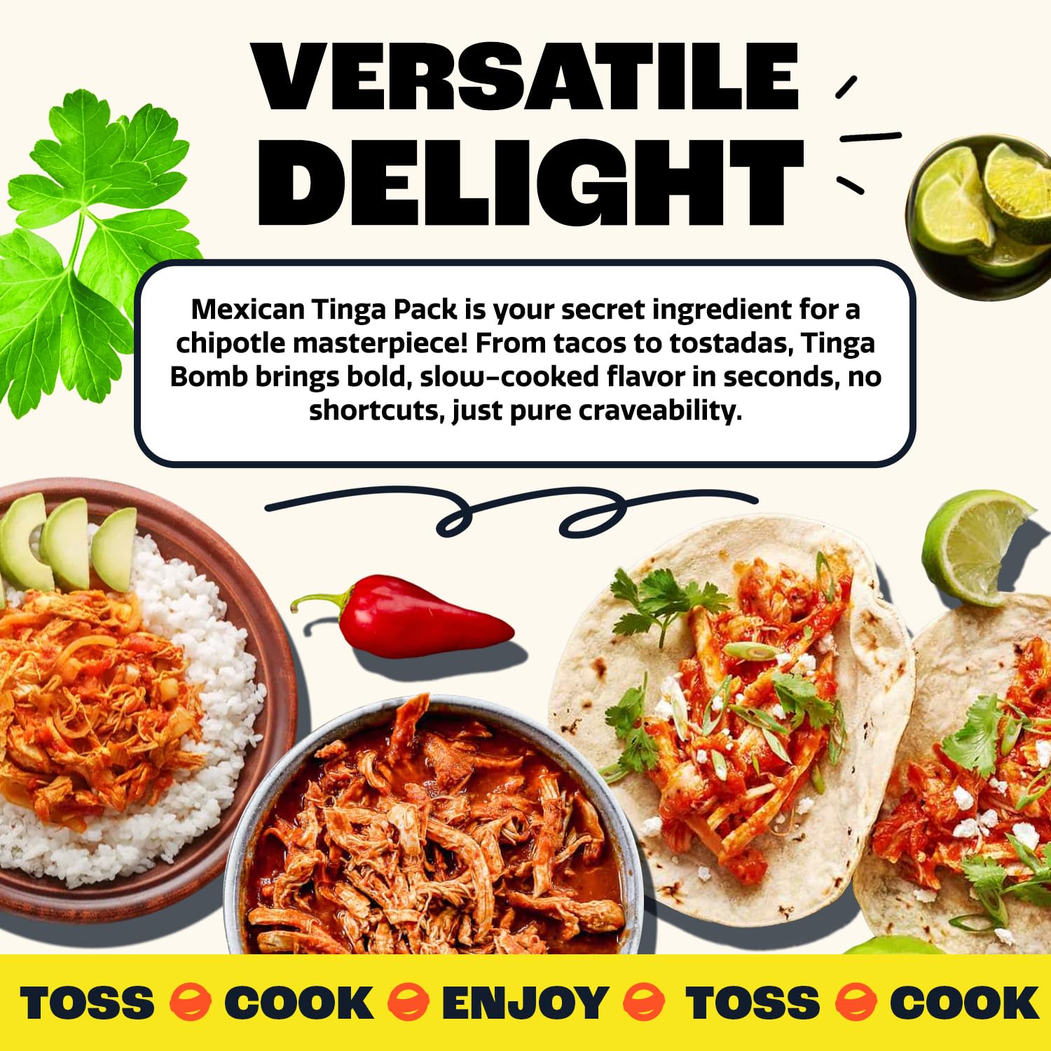 EZ Bombs tostadas de tinga plated for serving illustrating family-friendly meal