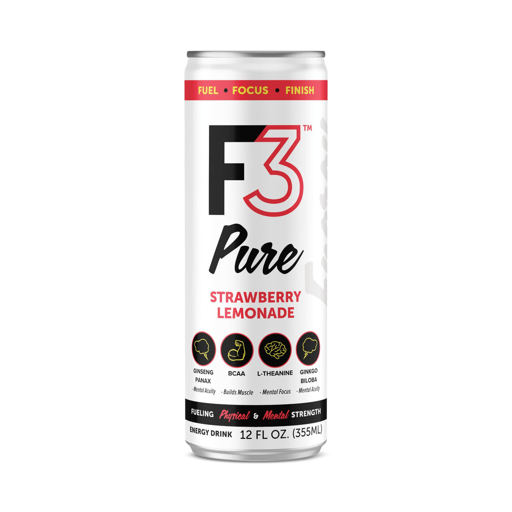 F3 energy Strawberry Lemonade pouring into glass for refreshing taste