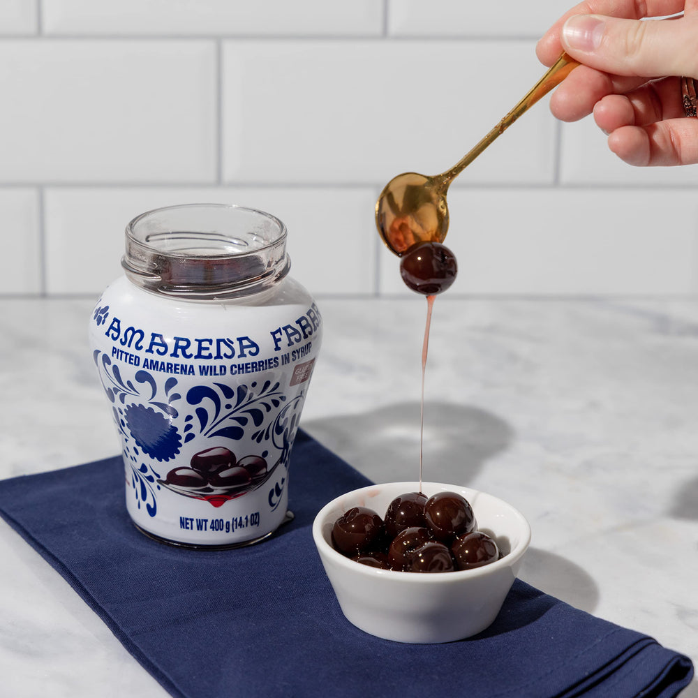 Close-up of Fabbri cherry texture highlighting plump fruit and rich syrup quality
