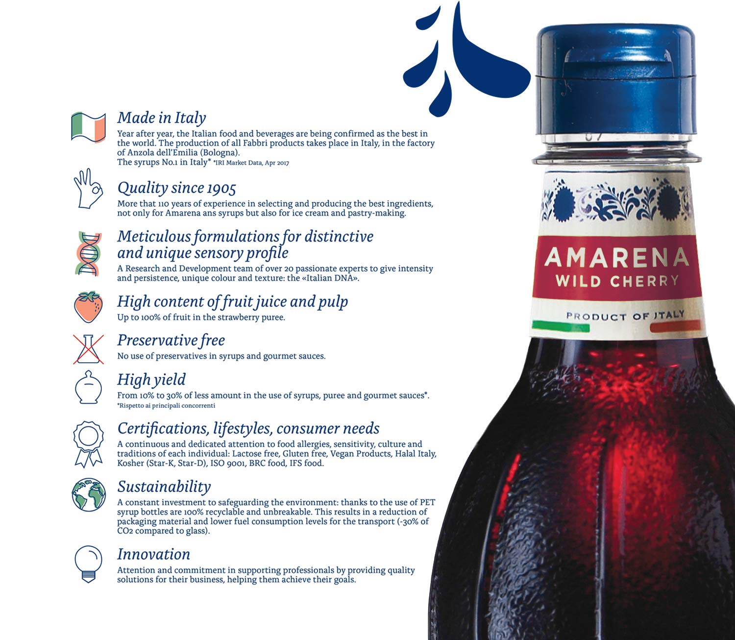 Fabbri amarena pouring into espresso to add cherry flavor and visual appeal