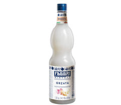 Fabbri orgeat bottle front view showing full 1L packaging and brand benefit