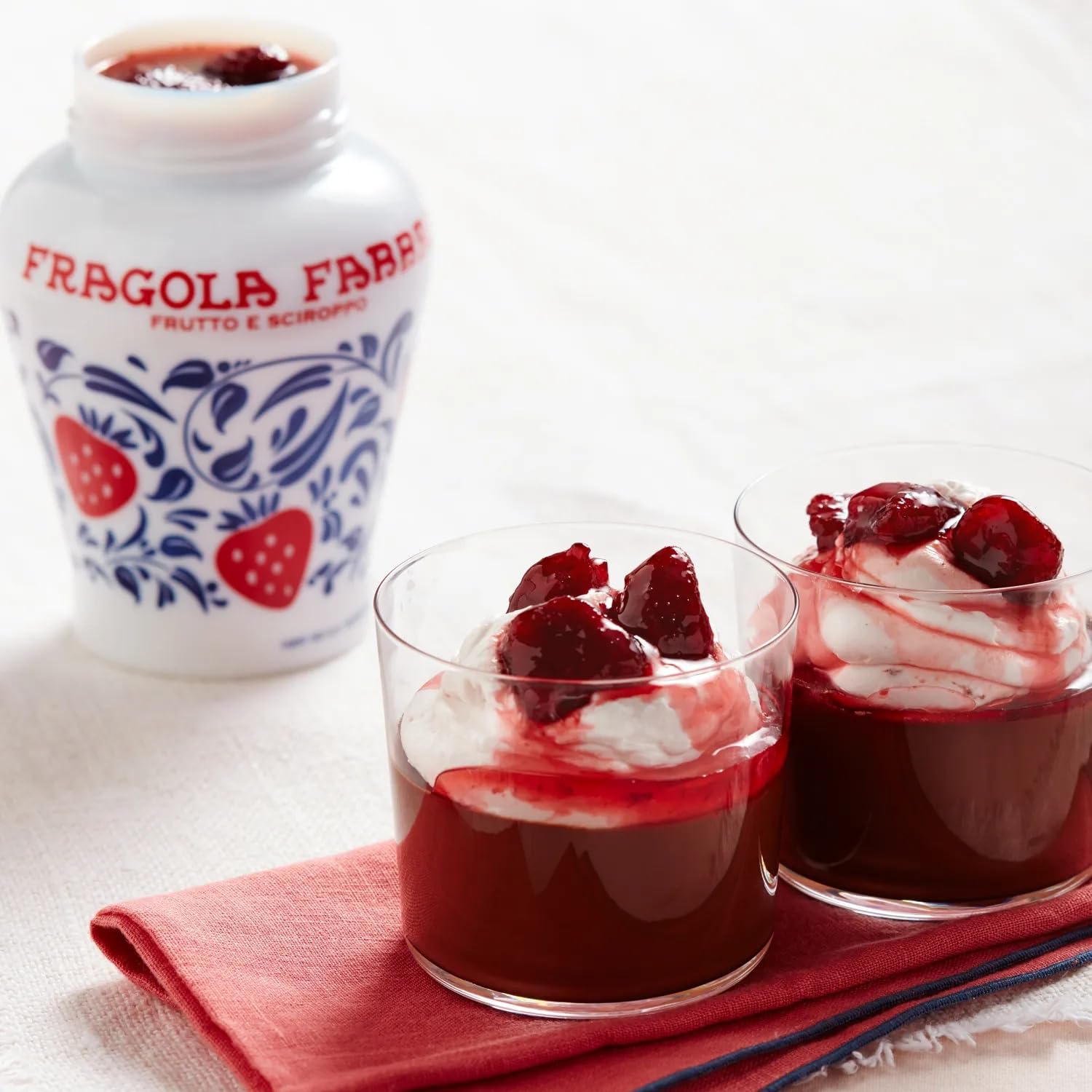 Fabbri strawberries in syrup close-up showing glossy fruit texture