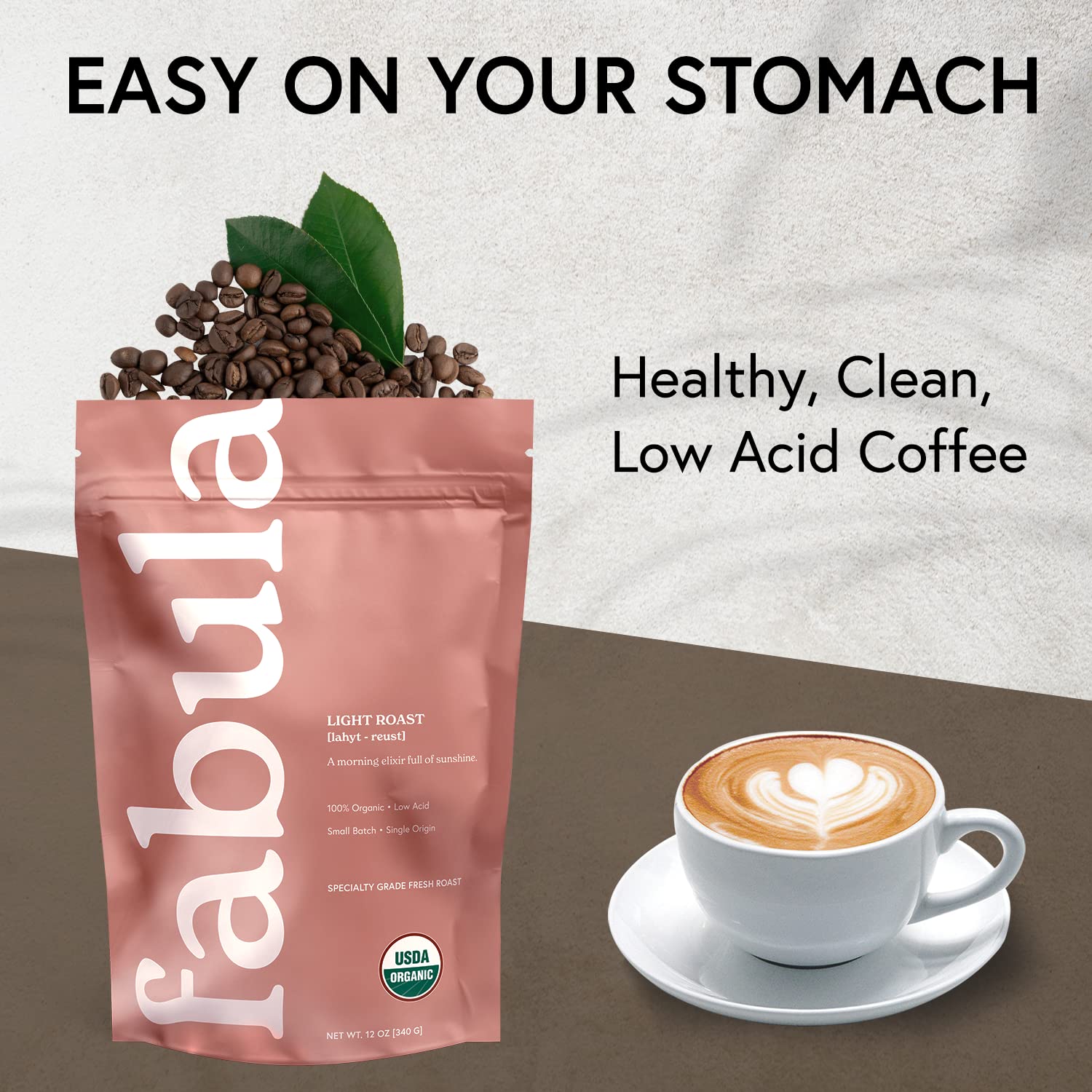 Fabula bag label detail showing single-origin and mold-free assurance