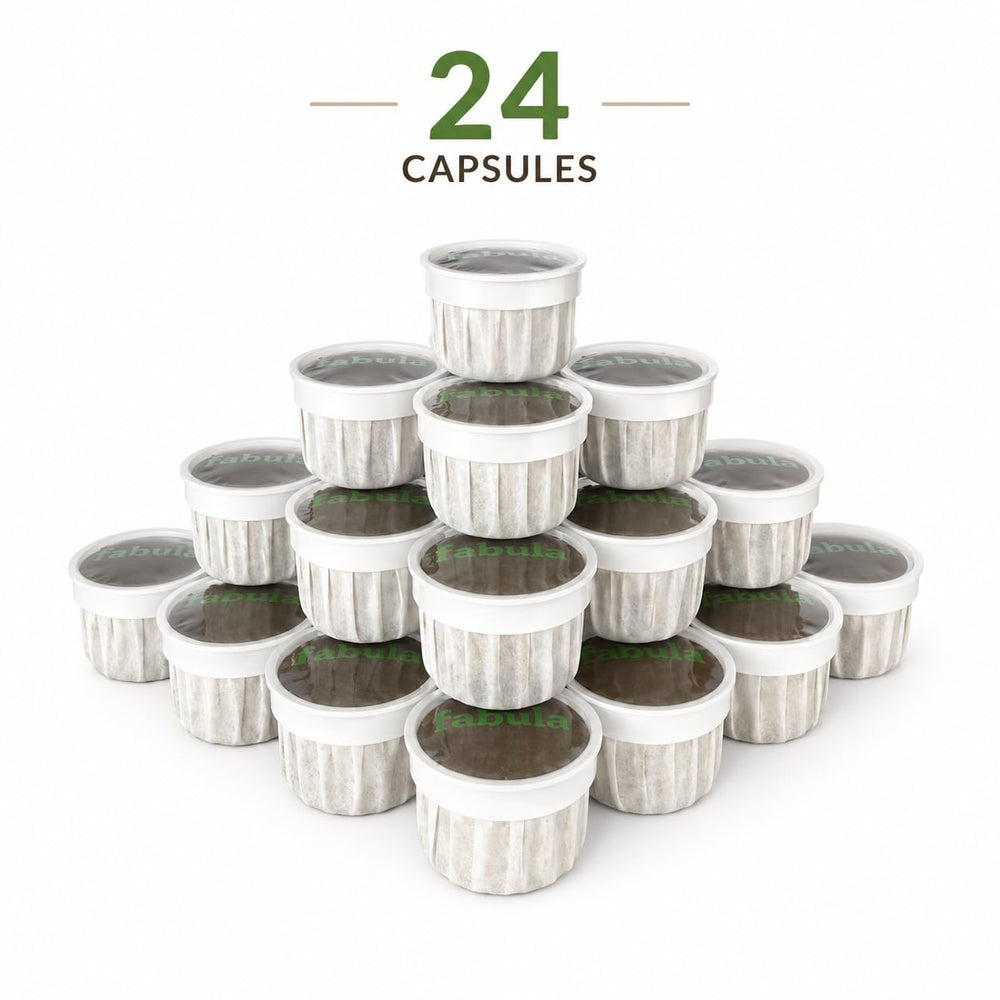 Fabula brewed cup in a kitchen setting showcasing balanced medium roast flavor benefit