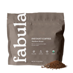 Fabula front packaging showing 90g pouch and organic label for quick brewing