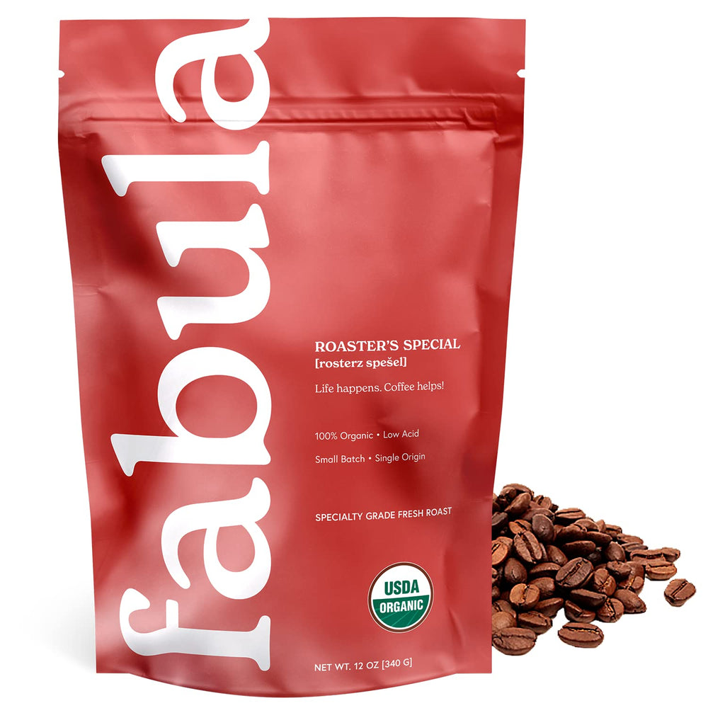 Fabula front packaging showing brand and roast, highlights freshness