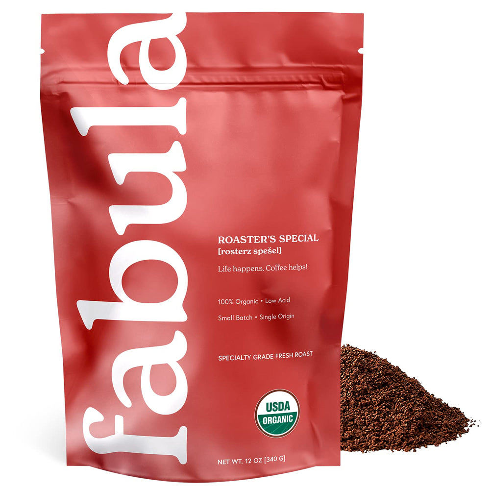 Fabula front packaging showing organic label and 12-ounce bag benefit clarity
