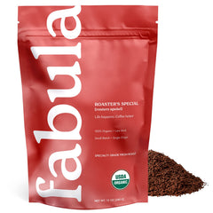 Fabula front packaging showing organic label and 12-ounce bag benefit clarity